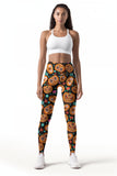 Halloweird Lucy Black & Orange Pumpkin Print Yoga Leggings - Women