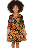 Halloweird Gloria Orange Black Skull Print Empire Waist Dress - Girls - Pineapple Clothing