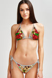 Hardy Gal Lara Beige Red Skull Rose Triangle String Bikini Top - Women