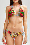Hardy Gal Sara Beige Red Skull Rose Print Triangle Bikini Top - Women