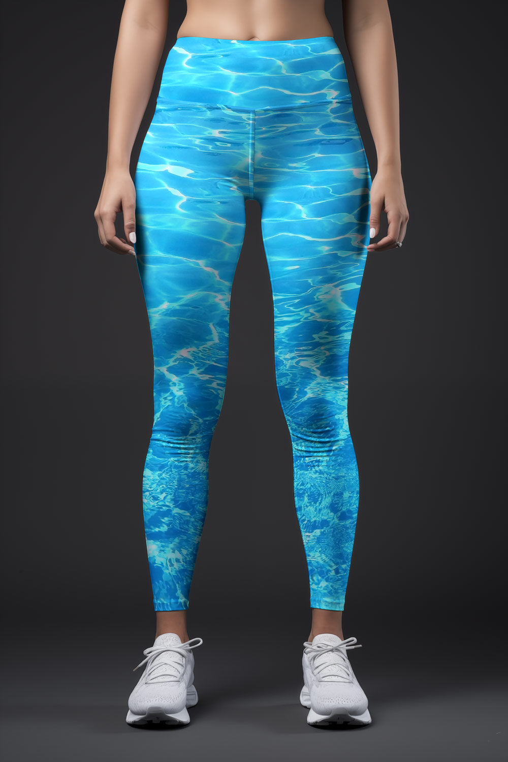 WL1 P0097B Harmony Song Lucy Blue Ocean Sea Water Print Tropical Workout Gym High Waist Leggings Summer Yoga Pants Colorful Dance Tights Women Athleisure M