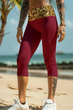 Haute Maroon Ellie Gold Glitter Print Yoga Capri Leggings - Women