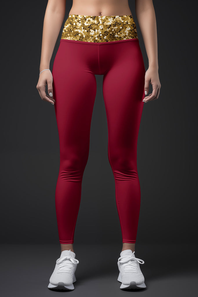 Haute Maroon Lucy Red Gold Glitter Print Leggings Yoga Pants - Women -  Pineapple Clothing