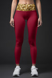 Haute Maroon Lucy Red Gold Glitter Print Leggings Yoga Pants - Women