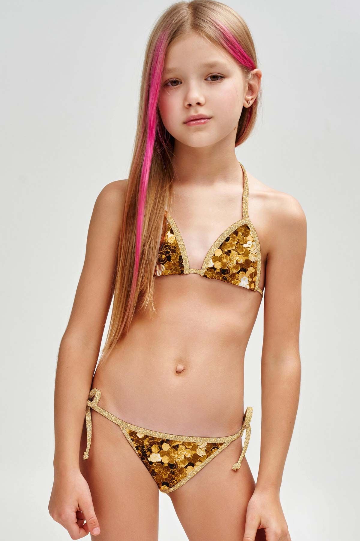 Haute Gold Liza Glitter Triangle Two Piece Swim Bikini Set - Girls - Pineapple Clothing