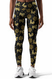 Hohoho Gold Lucy Black Glittering Printed Leggings Yoga Pants - Women