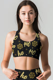 Hohoho Gold Stella Black Seamless Racerback Sport Yoga Bra - Women