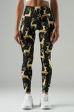 Holly Jolly Lucy Black & Gold Animal Print Leggings Yoga Pants - Women