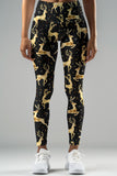 Holly Jolly Lucy Black & Gold Animal Print Leggings Yoga Pants - Women