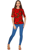 Hot Tango Sophia Red Floral Evening Sleeved Top - Women - Pineapple Clothing