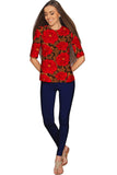 Hot Tango Sophia Red Floral Evening Sleeved Top - Women - Pineapple Clothing