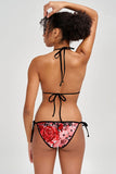 La Fleur Linda Red Floral Print Side Tie Cheeky Bikini Bottom - Women