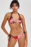 La Fleur Sara Red Floral Printed Strappy Triangle Bikini Top - Women