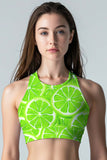 Lime Avenue Starla Green Printed Padded Crop Top Sports Bra - Women