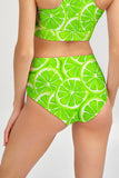 Lime Avenue Cara Green Lemon High-Waist Hipster Bikini Bottom - Women - Pineapple Clothing