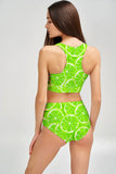 Lime Avenue Cara Green Lemon High-Waist Hipster Bikini Bottom - Women - Pineapple Clothing