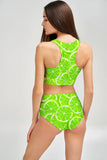 Lime Avenue Carly Green Lemon Print High Neck Crop Bikini Top - Women - Pineapple Clothing