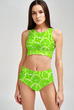 Lime Avenue Carly Green Lemon Print High Neck Crop Bikini Top - Women - Pineapple Clothing