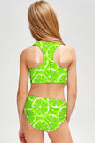 Lime Avenue Claire Green Printed Two-Piece Swimsuit Sporty Set - Girls - Pineapple Clothing