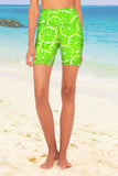 Lime Avenue Karen Green Lemon Print Athletic Yoga Biker Shorts - Women - Pineapple Clothing