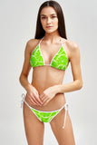 Lime Avenue Lara Green Lemon Print Triangle String Bikini Top - Women - Pineapple Clothing