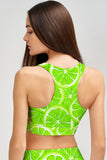 Lime Avenue Starla Green Printed Padded Crop Top Sports Bra - Women - Pineapple Clothing