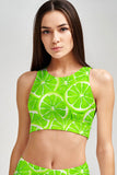 Lime Avenue Starla Green Printed Padded Crop Top Sports Bra - Women - Pineapple Clothing
