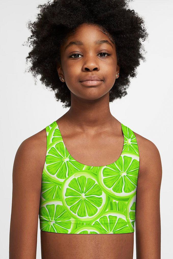 Lime Avenue Stella Green Seamless Racerback Sports Bra Crop Top - Kids - Pineapple Clothing