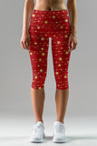 Luxe-Berry Ellie Red Star Print Christmas Yoga Capri Leggings - Women