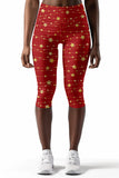 Luxe-Berry Ellie Red Star Print Christmas Yoga Capri Leggings - Women