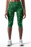 Luxe-Berry Green Ellie Star Print Holiday Yoga Capri Leggings - Women