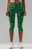 Luxe-Berry Green Ellie Star Print Holiday Yoga Capri Leggings - Women