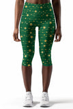 Luxe-Berry Green Ellie Star Print Holiday Yoga Capri Leggings - Women