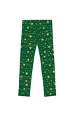 Luxe-Berry Green Lucy Star Printed Christmas Holiday Leggings - Girls