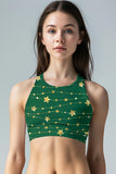 Luxe-Berry Green Starla Star Print Padded Crop Top Sports Bra - Women