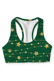 Luxe-Berry Green Stella Star Printed Seamless Sport Yoga Bra - Women