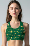 Luxe-Berry Green Stella Star Printed Seamless Sport Yoga Bra - Women