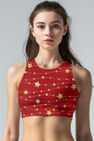 Luxe-Berry Starla Red Star Printed Padded Crop Top Sports Bra - Women