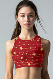 Luxe-Berry Starla Red Star Printed Padded Crop Top Sports Bra - Women