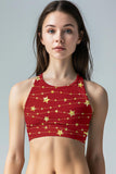 Luxe-Berry Starla Red Star Printed Padded Crop Top Sports Bra - Women