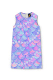 Making Waves Adele Purple Mermaid Print Cute Shift Dress - Girls