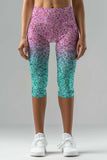 Maldives Ellie Pink & Mint Glitter Print Yoga Capri Leggings - Women