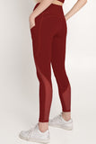 Maroon Red Cassi Workout Yoga Leggings with Mesh & Pockets - Women - Pineapple Clothing