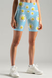 Marvelous Daisy Karen Baby Blue Floral Print Yoga Biker Shorts - Women