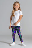 Midnight Glow Lucy Cute Purple Floral Print Leggings - Kids