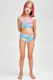Milkshake Claire Pink Blue Print Two-Piece Swimsuit Sporty Set - Girls - Pineapple Clothing