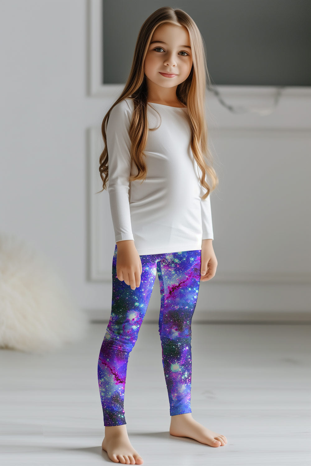 Milky Way Lucy Purple Galaxy Print Cute Stretchy Leggings Kids Pineapple Clothing