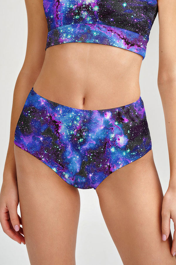Milky-Way Cara Purple Galaxy High-Waist Hipster Bikini Bottom - Women - Pineapple Clothing