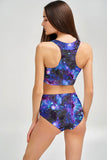 Milky-Way Carly Purple Galaxy Print High Neck Crop Bikini Top - Women - Pineapple Clothing