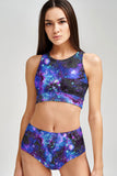 Milky-Way Carly Purple Galaxy Print High Neck Crop Bikini Top - Women - Pineapple Clothing